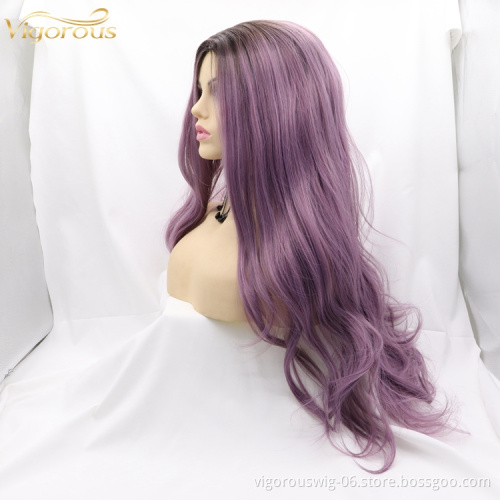 Vigorous curly women hair wigs ombre purple heat resistant synthetic fiber wig vendor